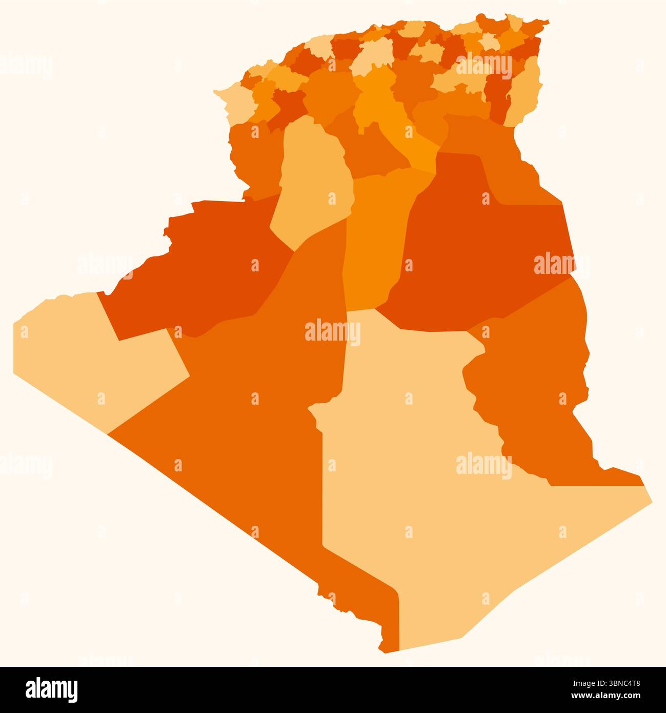 Carte d'Algérie avec les régions. Juste une carte de frontière de pays simple avec division de région. Palette de couleurs orange. Illustration de Vecteur
