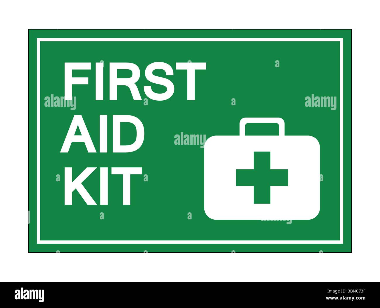 Affiche verte pour trousse de premiers soins avec croix blanche et texte clair pour utilisation en cas d'urgence Illustration de Vecteur