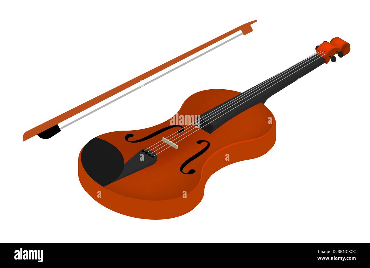 Vue de dessus d'un violon isométrique et d'un arc à cordes. Vue aérienne de l'instrument d'alto classique. Concept de vecteur 3D réaliste isolé sur bac blanc Illustration de Vecteur