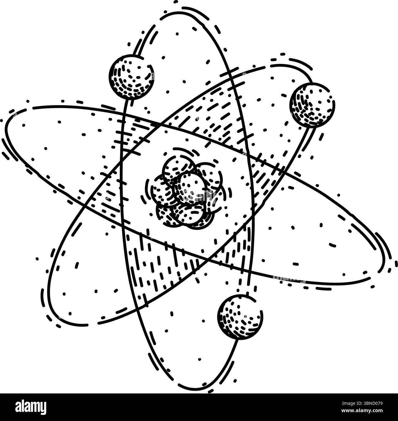 vecteur dessiné à la main par esquisse d'atome de molécule de neutrons Illustration de Vecteur