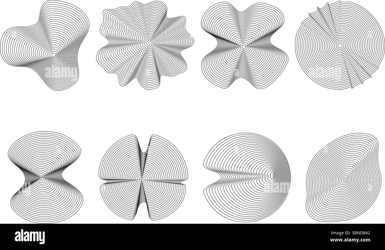 Formes abstraites de topographie avec motif de lignes ondulées organiques. Cercle d'arbre circulaire cercles annuels. Graphique sonore géométrique à ondulation vectorielle. Dynamique simple Illustration de Vecteur