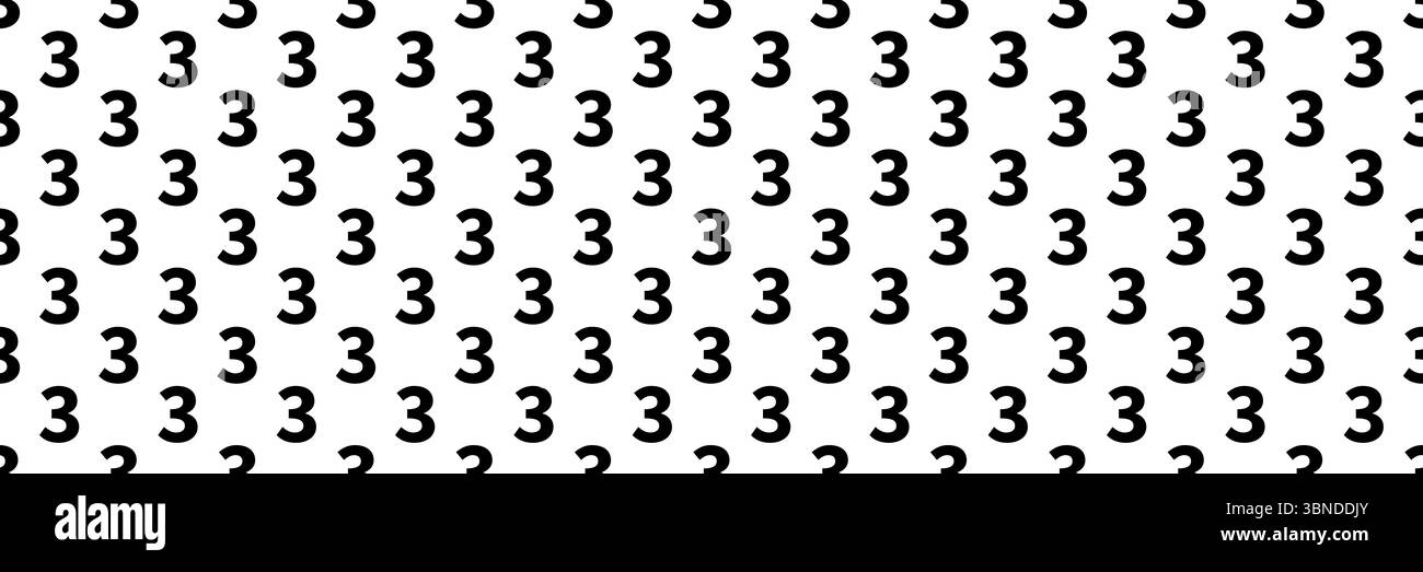fond de modèle horizontal sans couture noir numéro trois sur blanc. Illustration de Vecteur