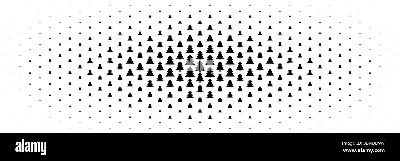 demi-teinte horizontale de l'arbre de noël noir étalé à partir du centre pour le motif et l'arrière-plan. Illustration de Vecteur