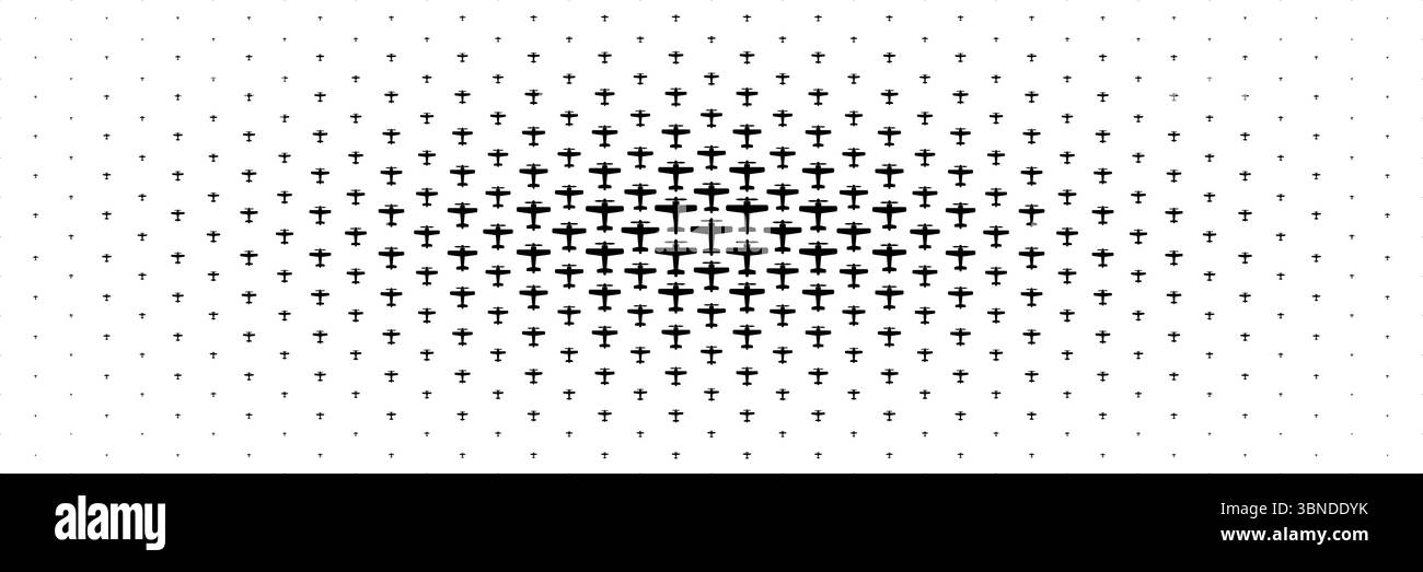 demi-teinte horizontale de l'avion classique à hélice noire étalée à partir de la conception centrale pour le motif et l'arrière-plan. Illustration de Vecteur