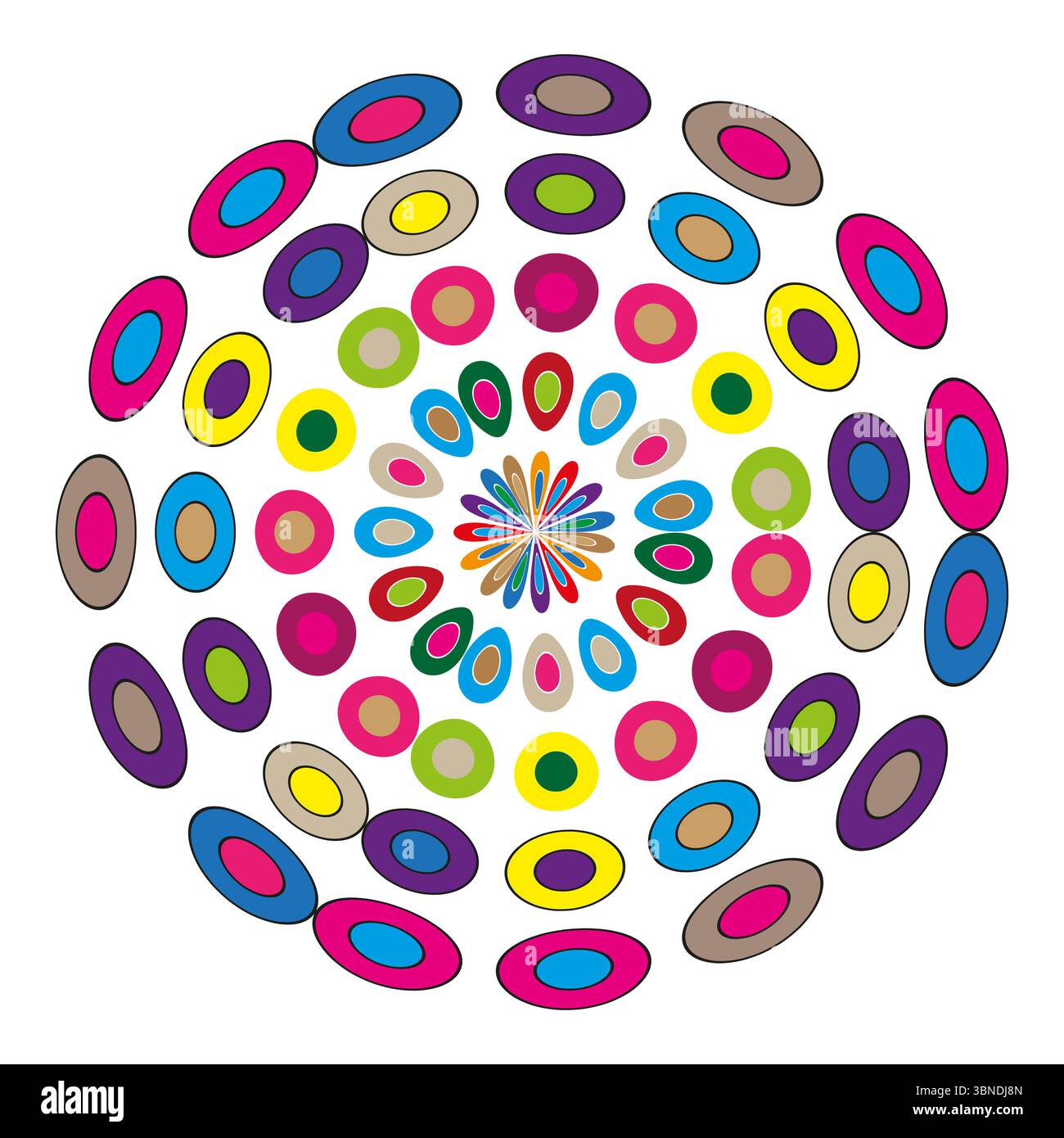 Motif en spirale coloré. Conception radiale abstraite. Cercles concentriques vibrants. Illustration vectorielle. Illustration de Vecteur