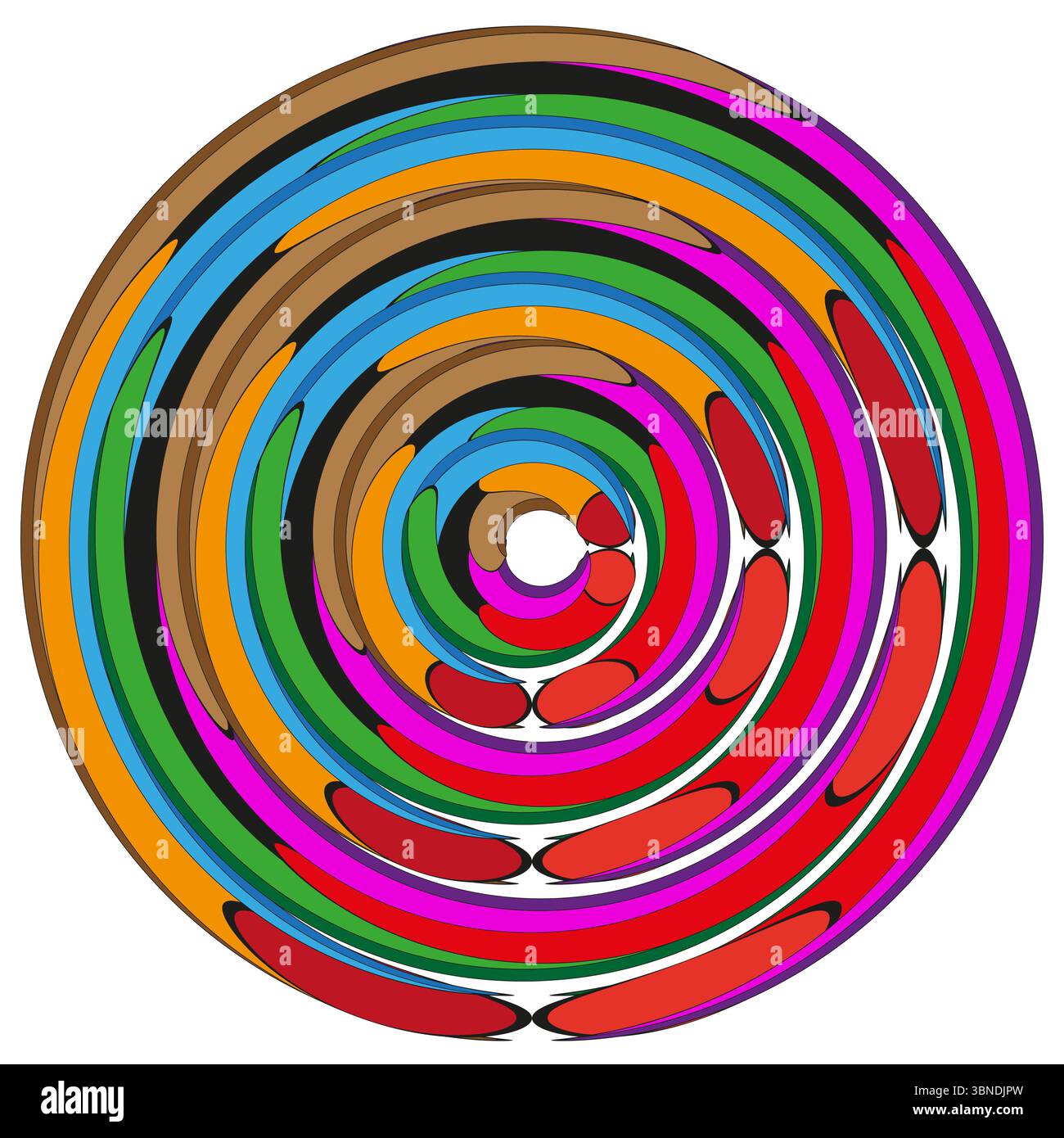 Cercles spiraux multicolores. Vortex kaléidoscopique concentrique. Vecteur tourbillonnant hypnotique. Rotation chromatique énergétique Illustration de Vecteur