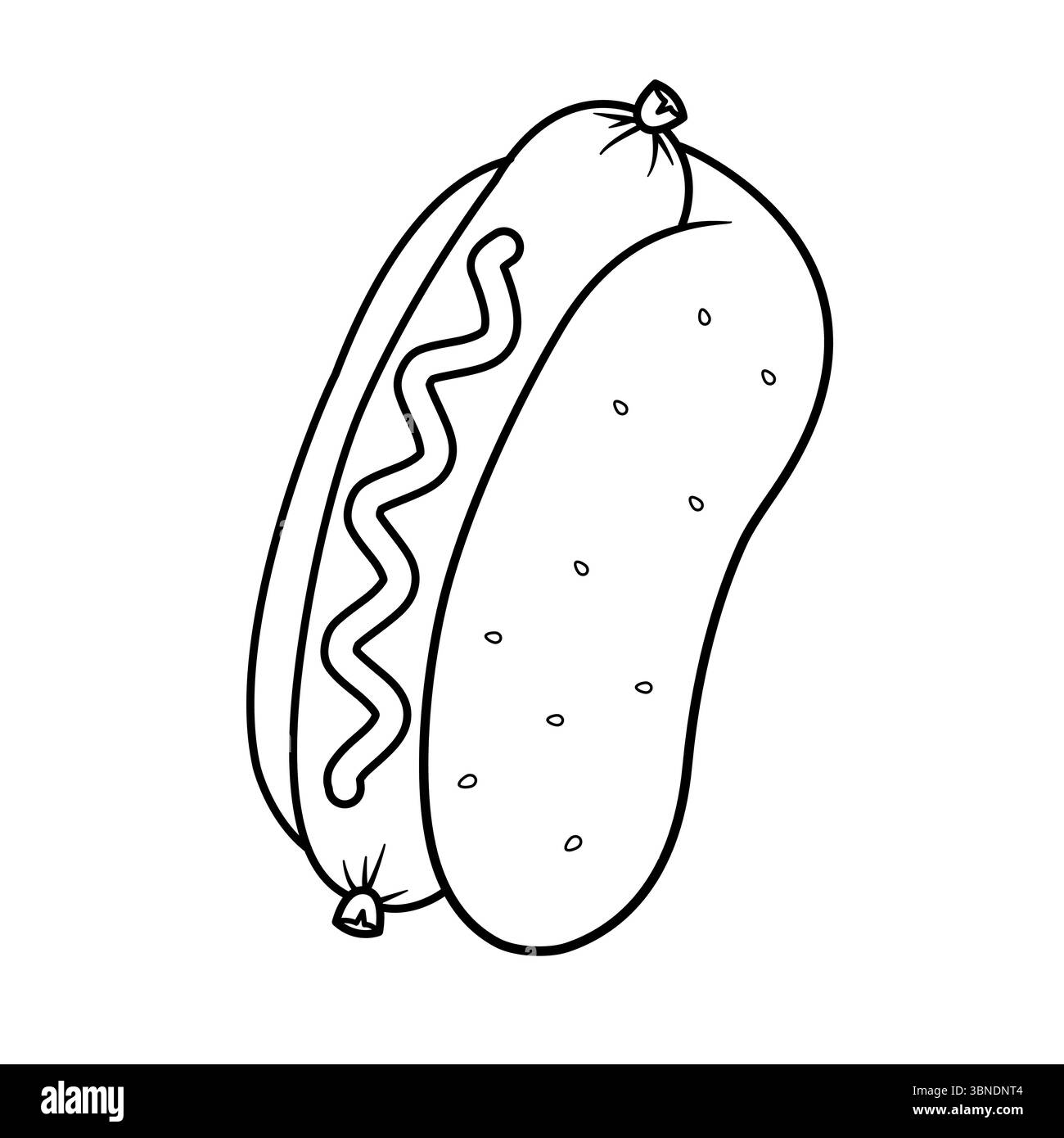 Hot Dog Line Drawing avec moutarde pour Coloring Book Illustration de Vecteur