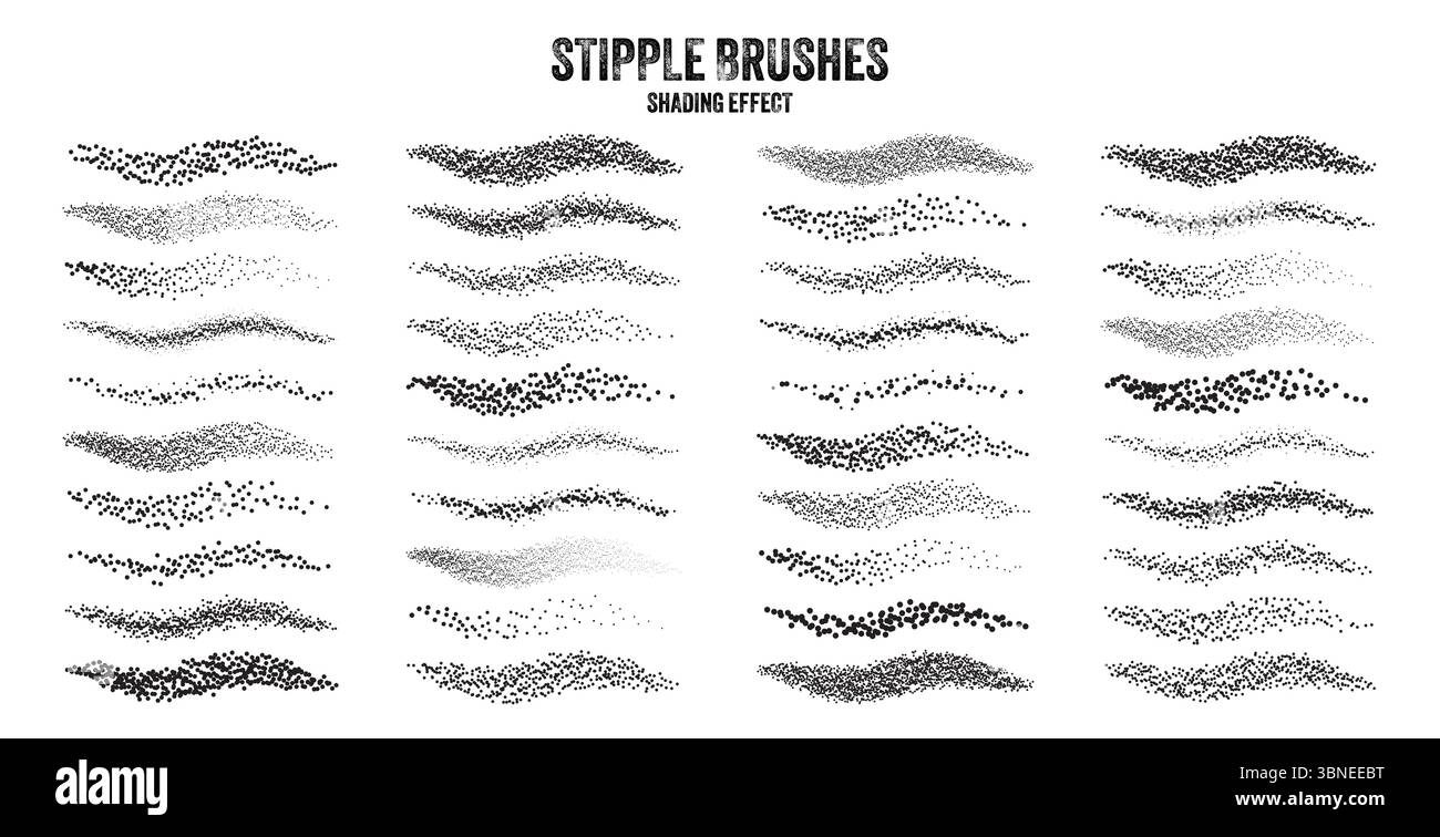 Pinceau diffuseur d'encre, dessin à pointillés et texturation. Dégradé de fondu. Pointillés, dessin dotwork, ombrage à l'aide de points. Effet de désintégration des demi-tons Illustration de Vecteur