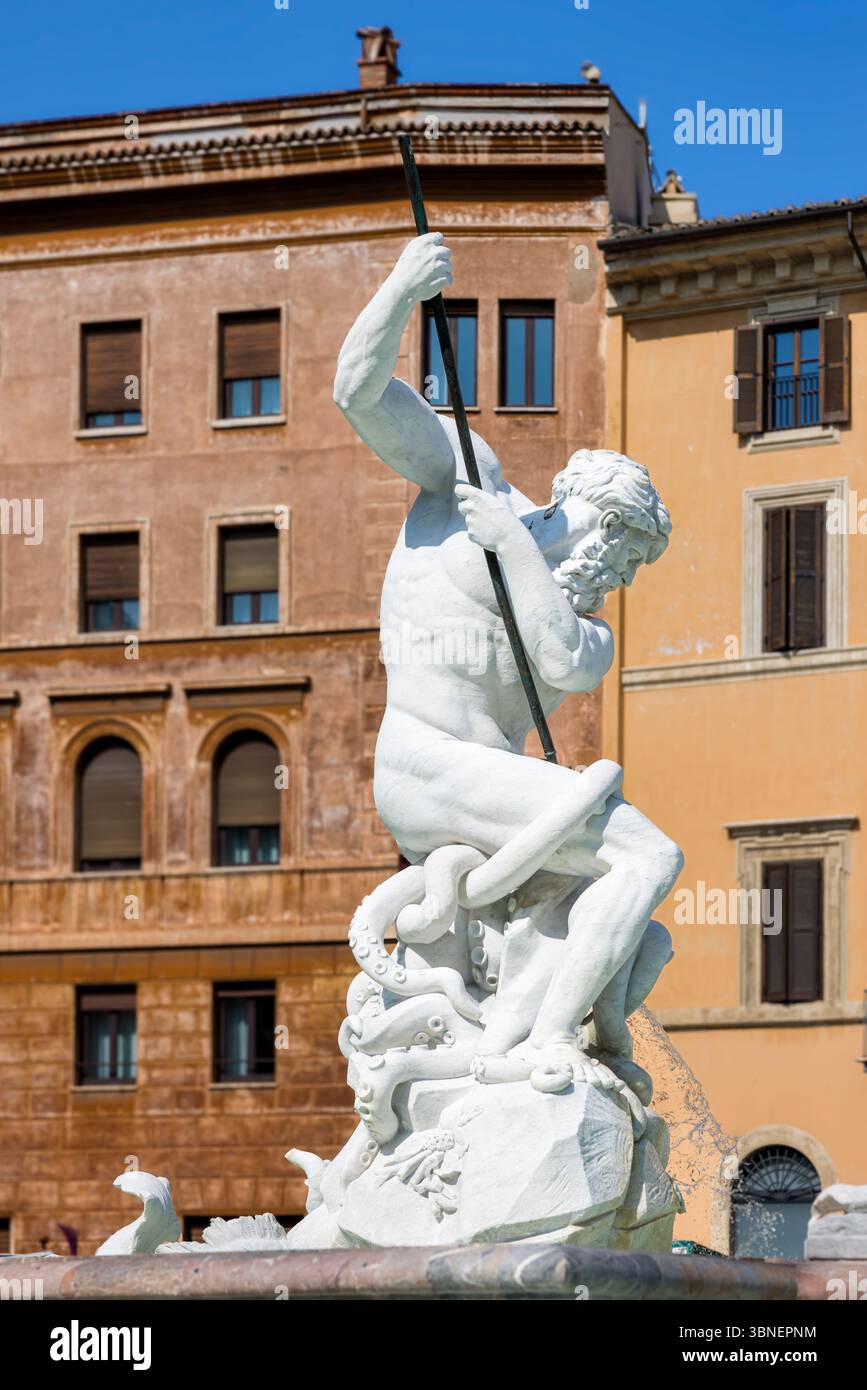 Fontaine de Neptune, gros plan, Piazza Navona, Rome, Latium, Italie Banque D'Images