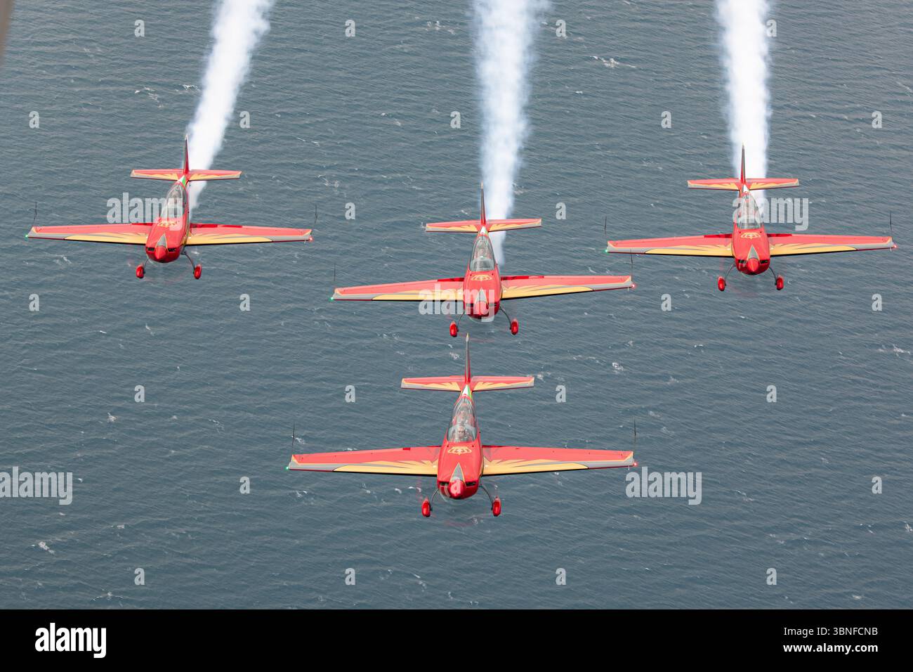 L'Extra 330LX des Royal Jordanian Falcons est un avion de voltige utilisé par l'équipe de démonstration pour effectuer des voltige de formation précise. Propulsé par un moteur Lycoming AEIO-580, il excelle dans les manœuvres contrôlées, démontrant des niveaux élevés d'agilité et de coordination lors des spectacles aériens et des expositions acrobatiques. Banque D'Images