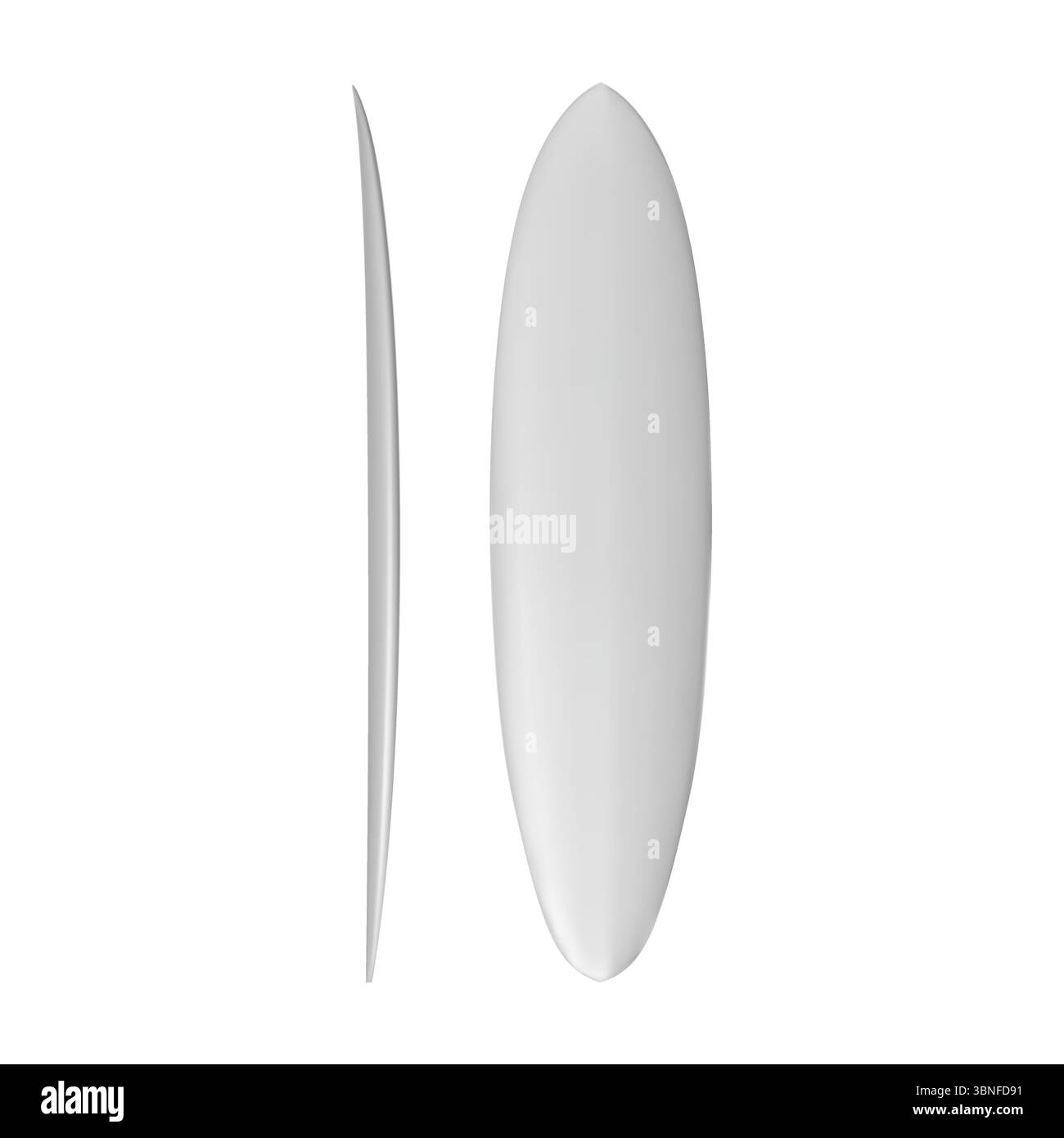 Modèle vectoriel réaliste de planche de surf blanc. Illustration vierge longue planche de surf. Conception de funboard de forme longue, sports nautiques de surf de vagues extrêmes. Surfer conv Illustration de Vecteur