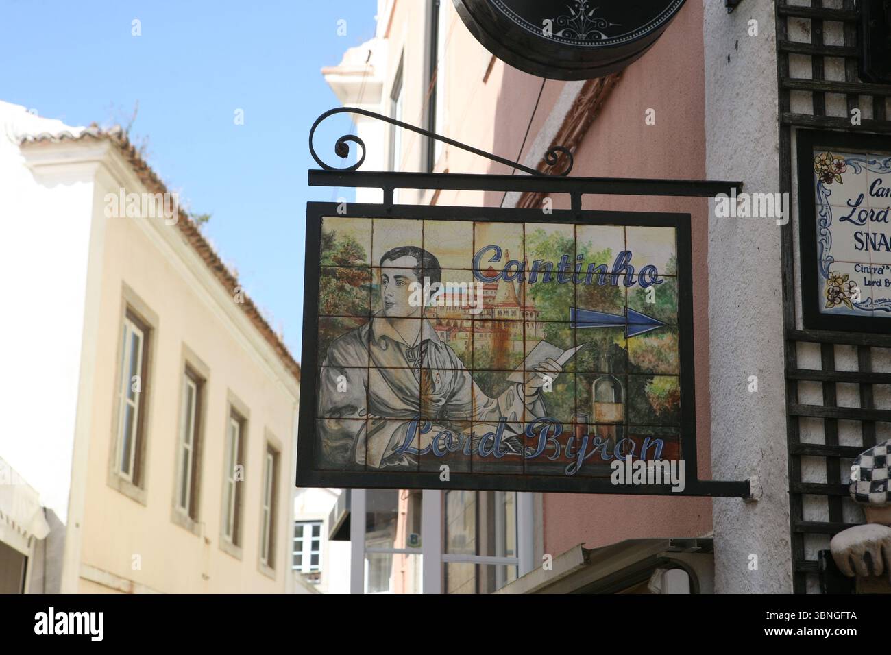 Panneau de pub montrant Cantinho Lord Byron Sintra Portugal Banque D'Images