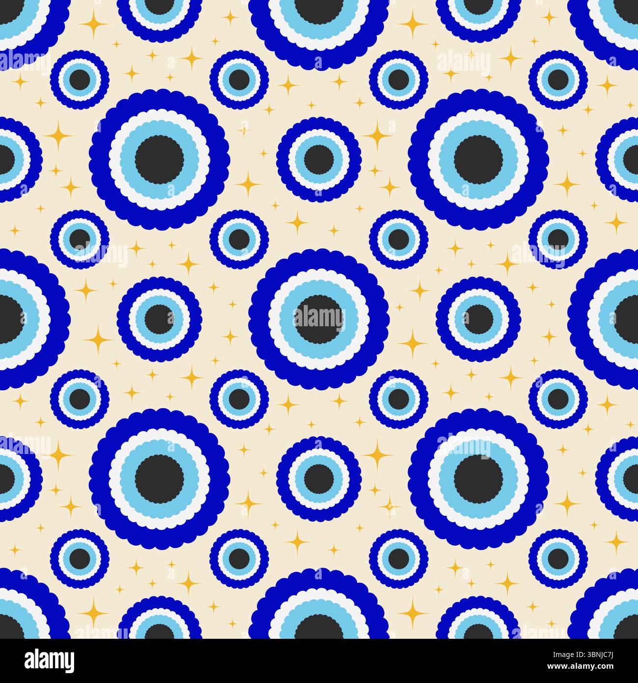 Motif mauvais oeil sans couture. Perle magique bleue grecque et turque. Fond de vecteur avec nazar festonné - symbole de protection et de chance. Mystique et Illustration de Vecteur