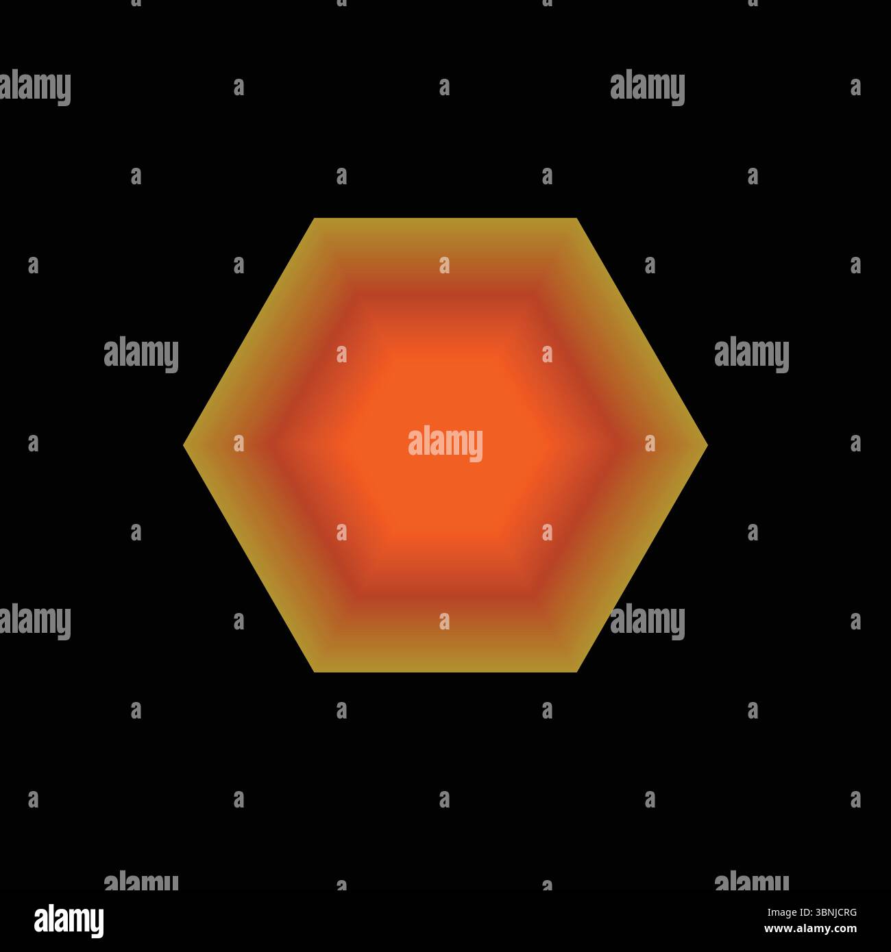Une illustration numérique minimaliste d'un hexagone rayonnant avec un dégradé orange vif à doré, créant un effet chaud et éclatant sur un noir dur Illustration de Vecteur