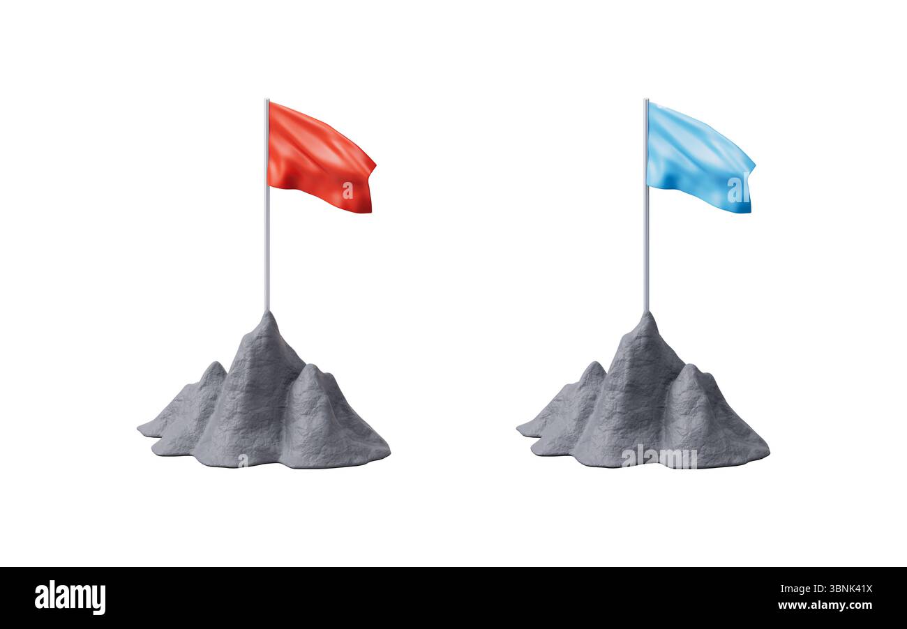 Montagne rocheuse avec un drapeau dessus, rendu 3D. Illustration 3D. Banque D'Images
