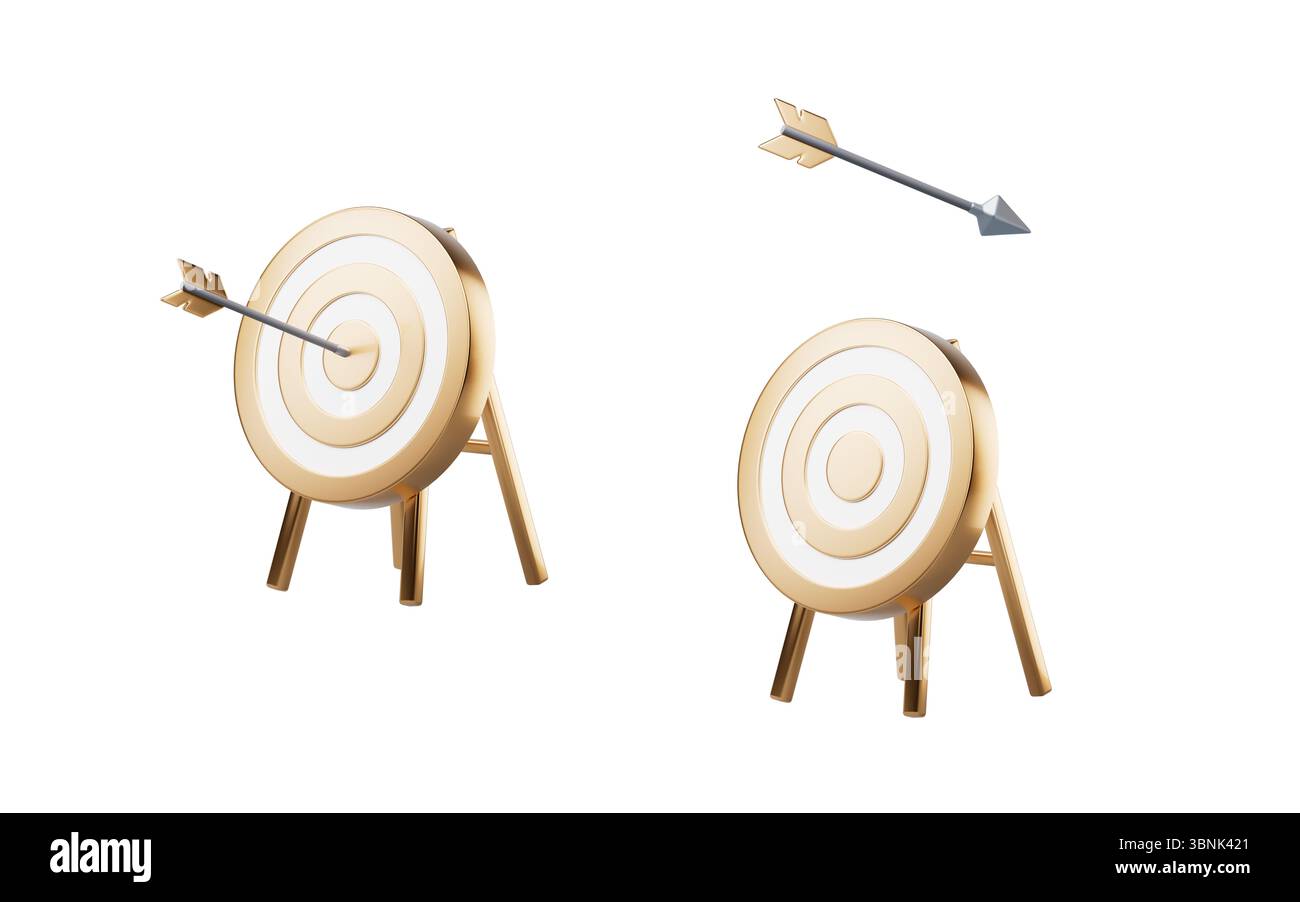 Centre cible et flèche avec concept de cible d'entreprise, rendu 3D. Illustration 3D. Banque D'Images