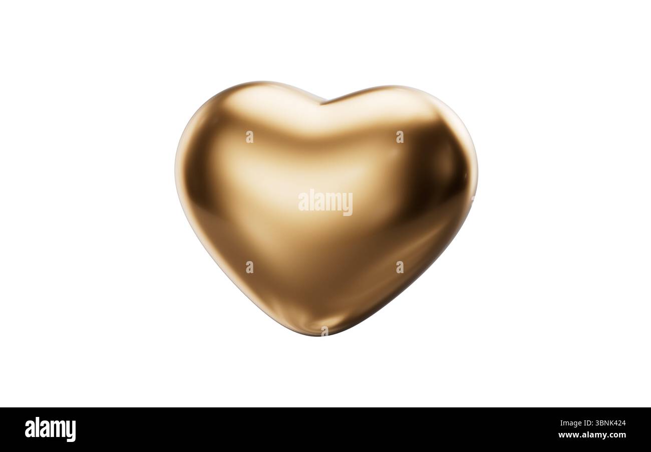 Forme de coeur d'amour doré, rendu 3D. Illustration 3D. Banque D'Images