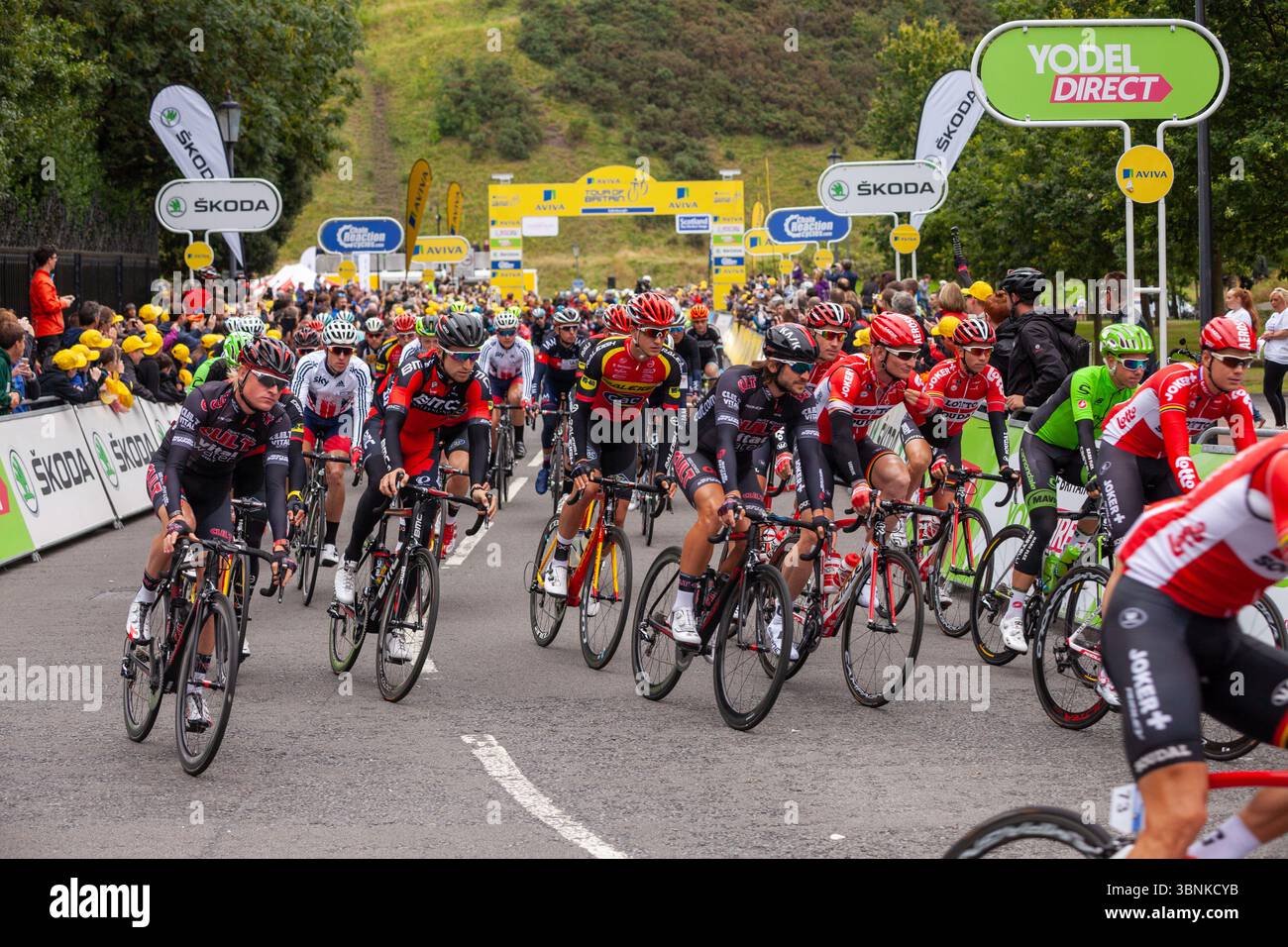 Le Tour de Grande-Bretagne 2015 commence à Holyrood Park, Édimbourg, Écosse Banque D'Images