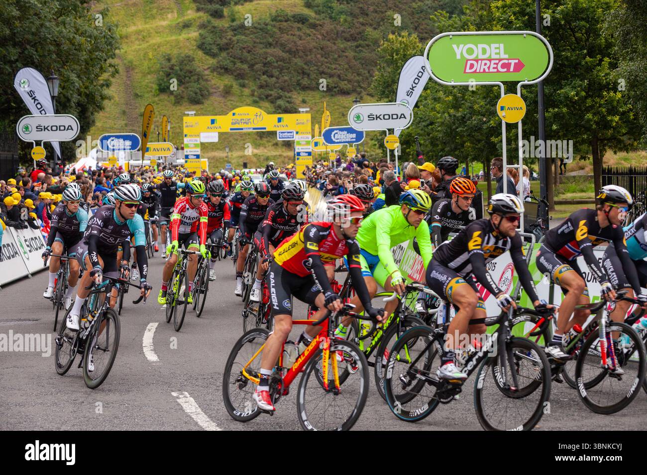 Le Tour de Grande-Bretagne 2015 commence à Holyrood Park, Édimbourg, Écosse Banque D'Images
