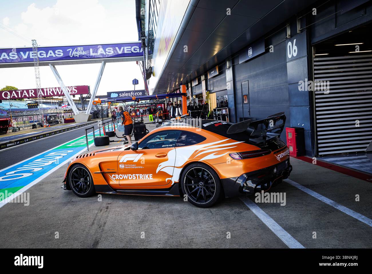 FIA Mercedes-AMG GT Black Series Safety car avec livrée spéciale lors du Grand Prix de Grande-Bretagne de formule 1 Qatar Airways 2025, 12ème manche du Championnat du monde de formule 1 FIA 2025 du 4 au 6 juillet 2025 sur le circuit de Silverstone, à Silverstone, au Royaume-Uni Banque D'Images
