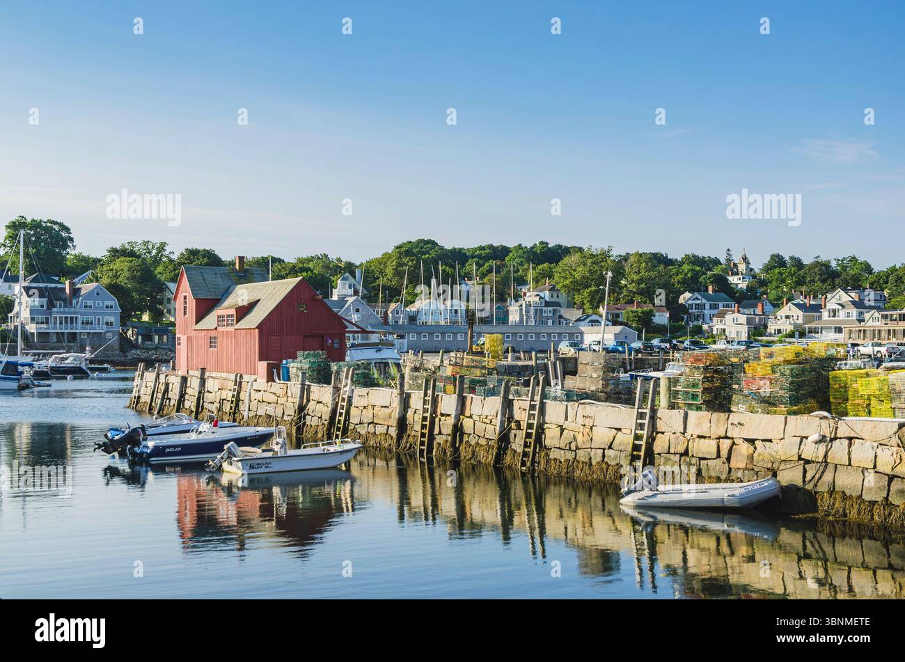 Célèbre motif de cabane de pêche rouge numéro 1 dans le port de Rockport, Massachusetts, Nouvelle-Angleterre, États-Unis Banque D'Images