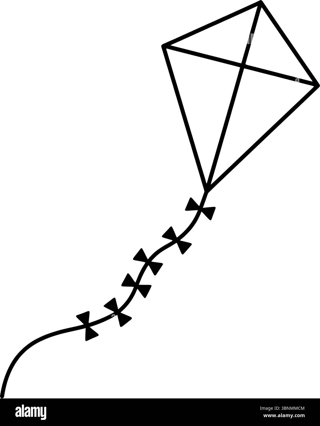 Dessin au trait minimal d'un cerf-volant volant avec des arcs sur la corde, icône vectorielle géométrique simple pour l'enfance, le jeu et les concepts de liberté Illustration de Vecteur