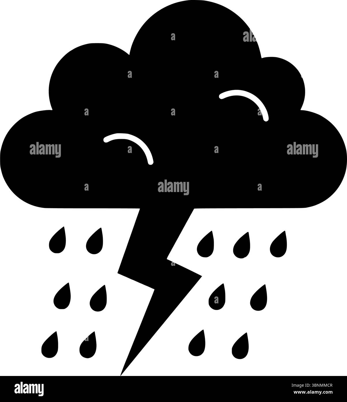 Icône de nuage d'orage avec la foudre et la pluie, symbole de silhouette vectorielle noire représentant l'orage, le mauvais temps ou des concepts d'humeur émotionnelle Illustration de Vecteur