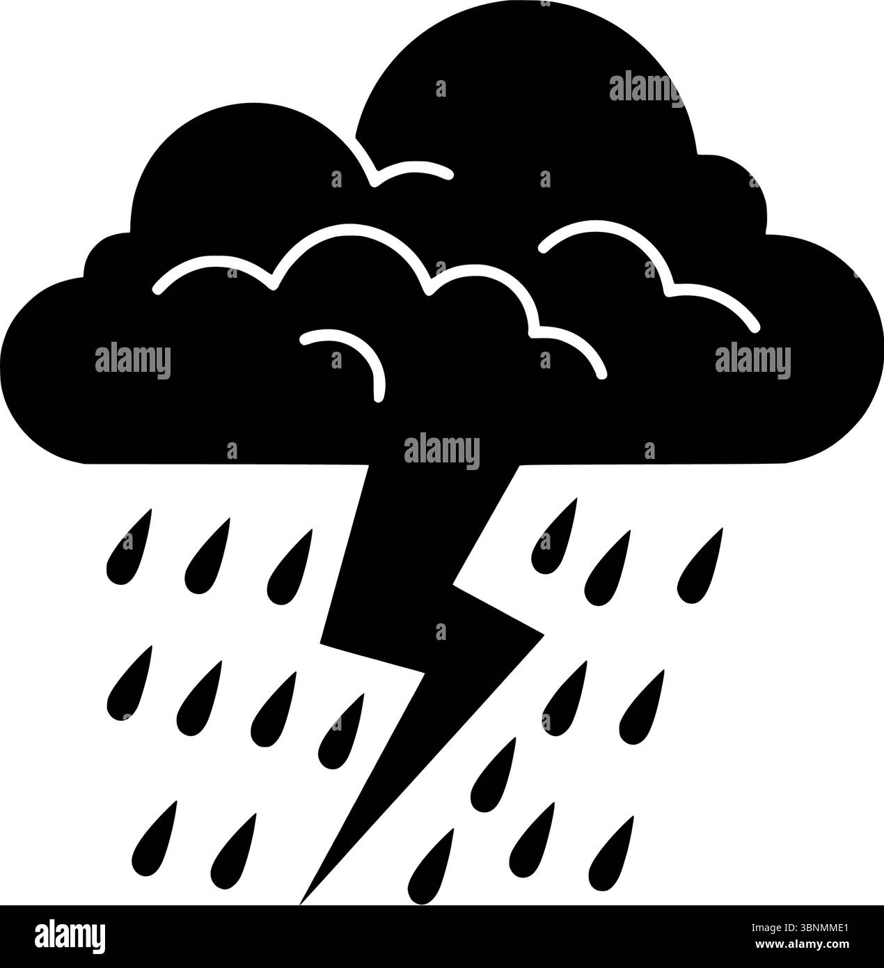 Icône de nuage d'orage avec la foudre et la pluie, symbole de silhouette vectorielle noire représentant l'orage, le mauvais temps ou des concepts d'humeur émotionnelle Illustration de Vecteur