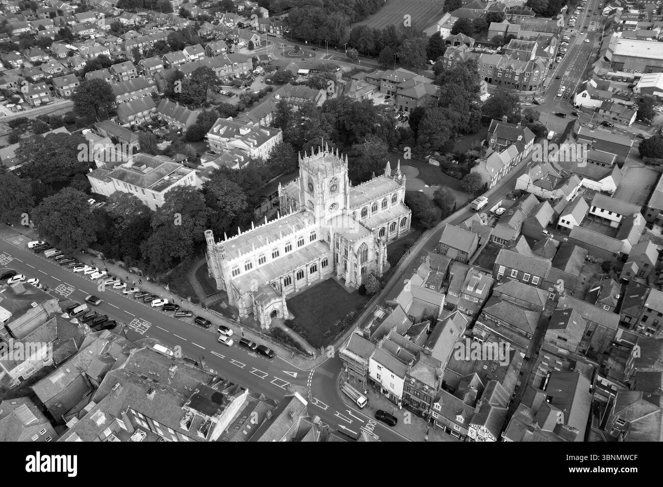 Vue aérienne de l'église St Mary, église paroissiale anglicane. Beverley dans l'East Riding of Yorkshire. Angleterre. A désigné un bâtiment classé Grade I. Banque D'Images