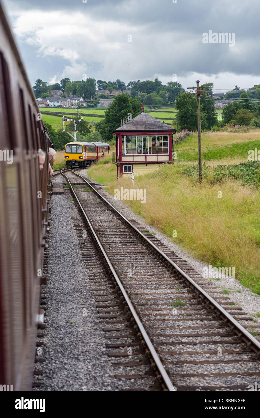 Jonction de Damems sur le chemin de fer historique Keighley and Worth Valley Banque D'Images
