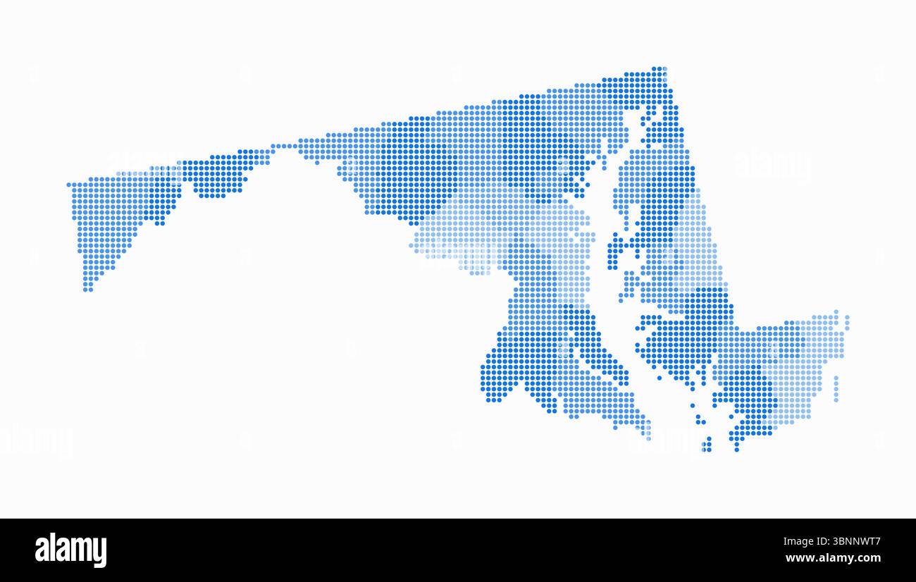Carte en pointillés du Maryland. Carte de style numérique de l'état sur fond blanc. Forme du Maryland avec des points circulaires. Style de points colorés. Cercles de petite taille. Illustration de Vecteur