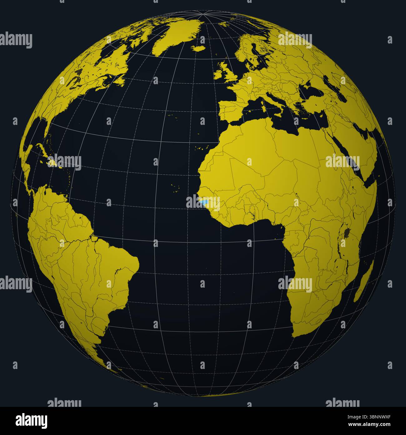 Guinée-Bissau sur Globe. Vue du pays sur la carte du monde dans la palette de couleurs Charcoal Bright Yellow. Guinée-Bissau forme sur la carte Illustration de Vecteur