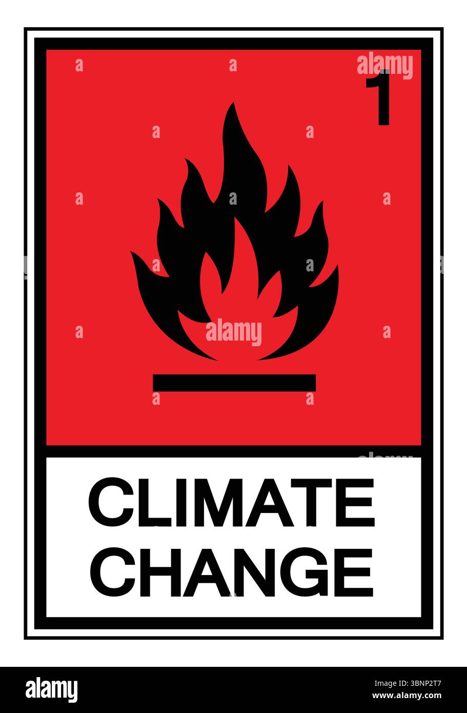 Ce graphique illustre un panneau d'avertissement comportant un symbole d'incendie pour la sensibilisation au changement climatique. Il souligne la nécessité urgente d'une action environnementale A. Illustration de Vecteur