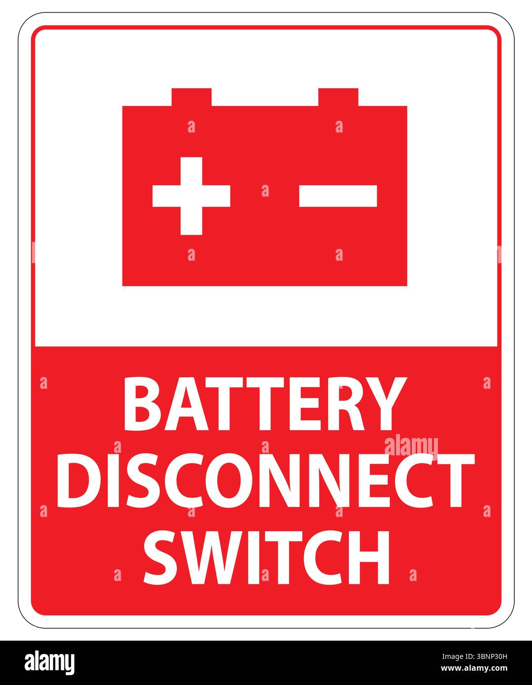 Un panneau rouge audacieux et accrocheur indiquant un coupe-batterie, essentiel pour la sécurité lors de l'entretien et du fonctionnement du système électrique. Illustration de Vecteur