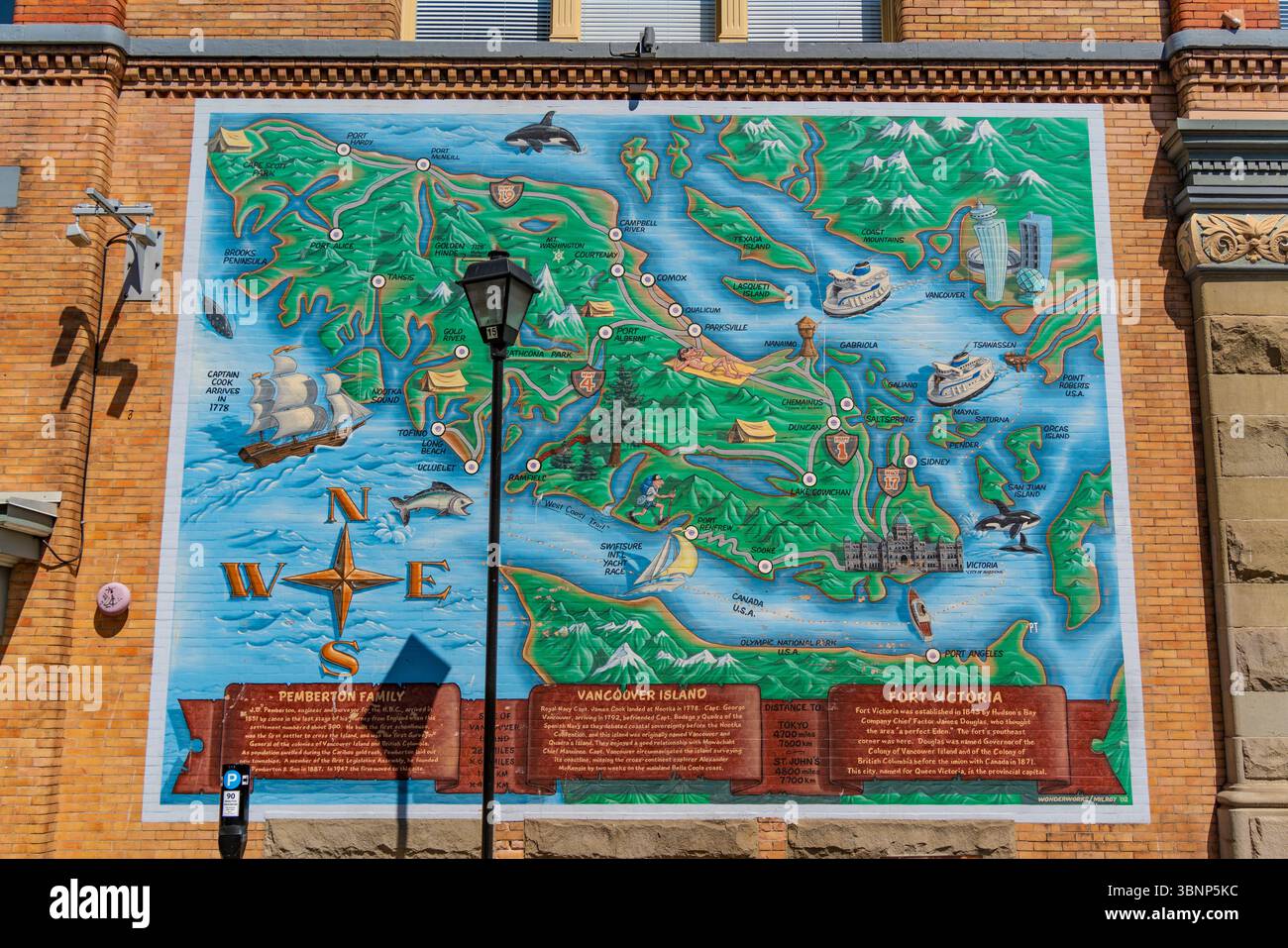 Art mural représentant la carte de l'île Victoria à Victoria, au Canada Banque D'Images