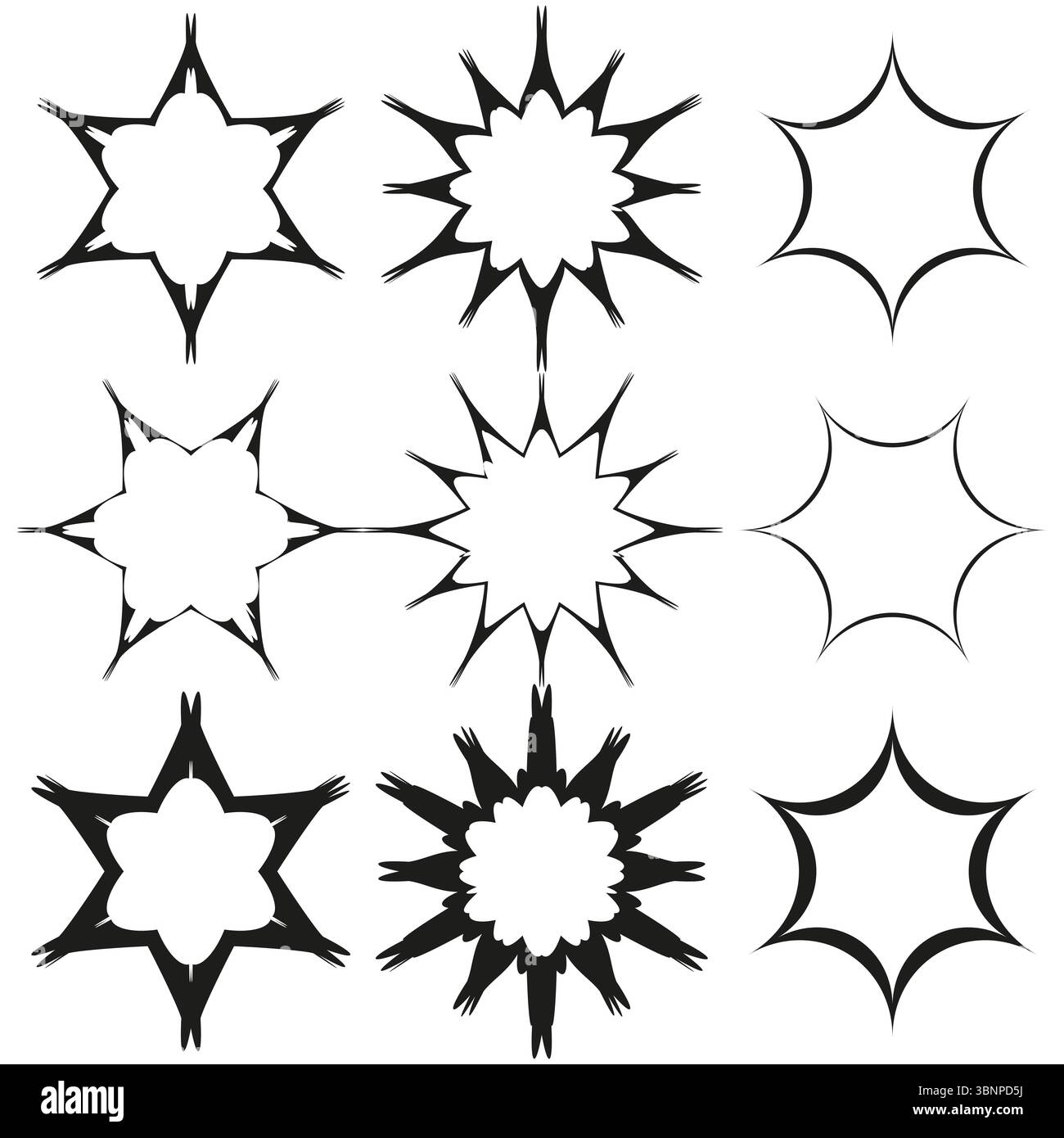 Formes abstraites d'étoiles. Contours d'éclatement irréguliers. Fond blanc. Illustration vectorielle. Illustration de Vecteur