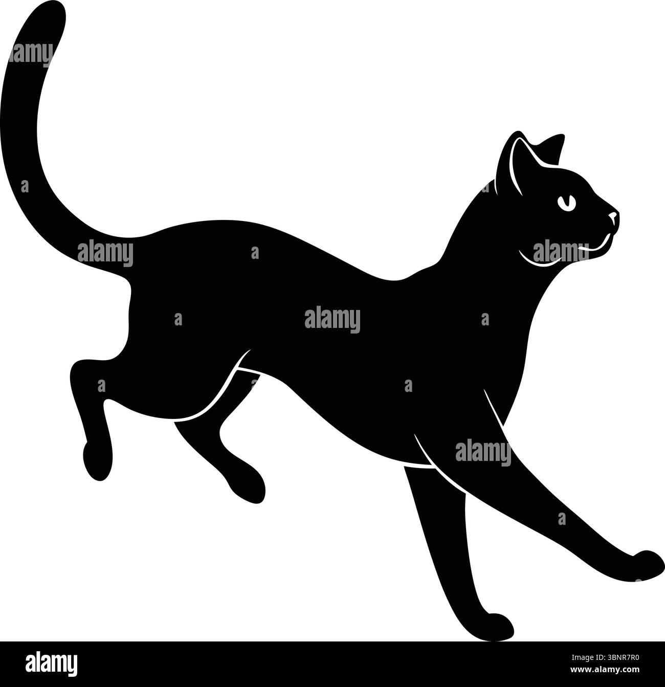 Silhouette élégante de chat noir : gracieux, courant, illustration vectorielle, design minimaliste Illustration de Vecteur