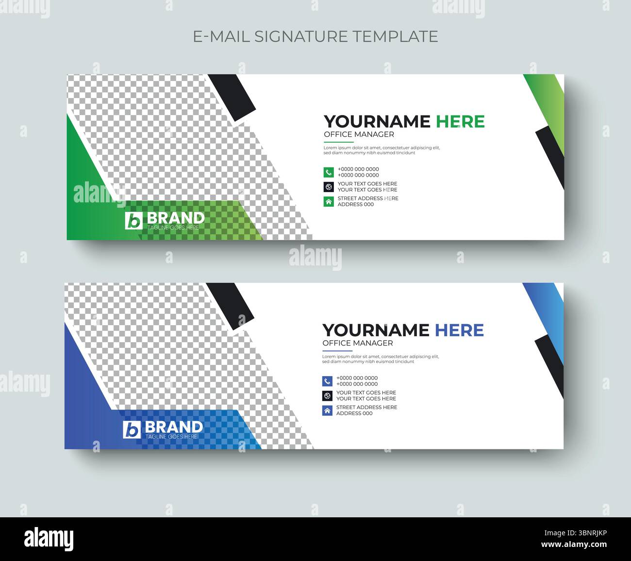 Modèle de vecteur de conception de pied de page d'e-mail moderne et minimaliste d'entreprise. Signature e-mail professionnelle, en-tête, couverture sociale Illustration de Vecteur