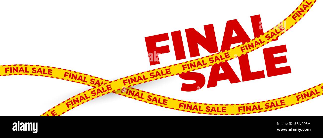 Ruban promotionnel urgent, ruban rouge audacieux, bannière de vente finale pour la publicité de rabais, zone d'offre d'achat, conception d'étiquette d'avertissement, bande de détail dynamique. Vecteur Illustration de Vecteur
