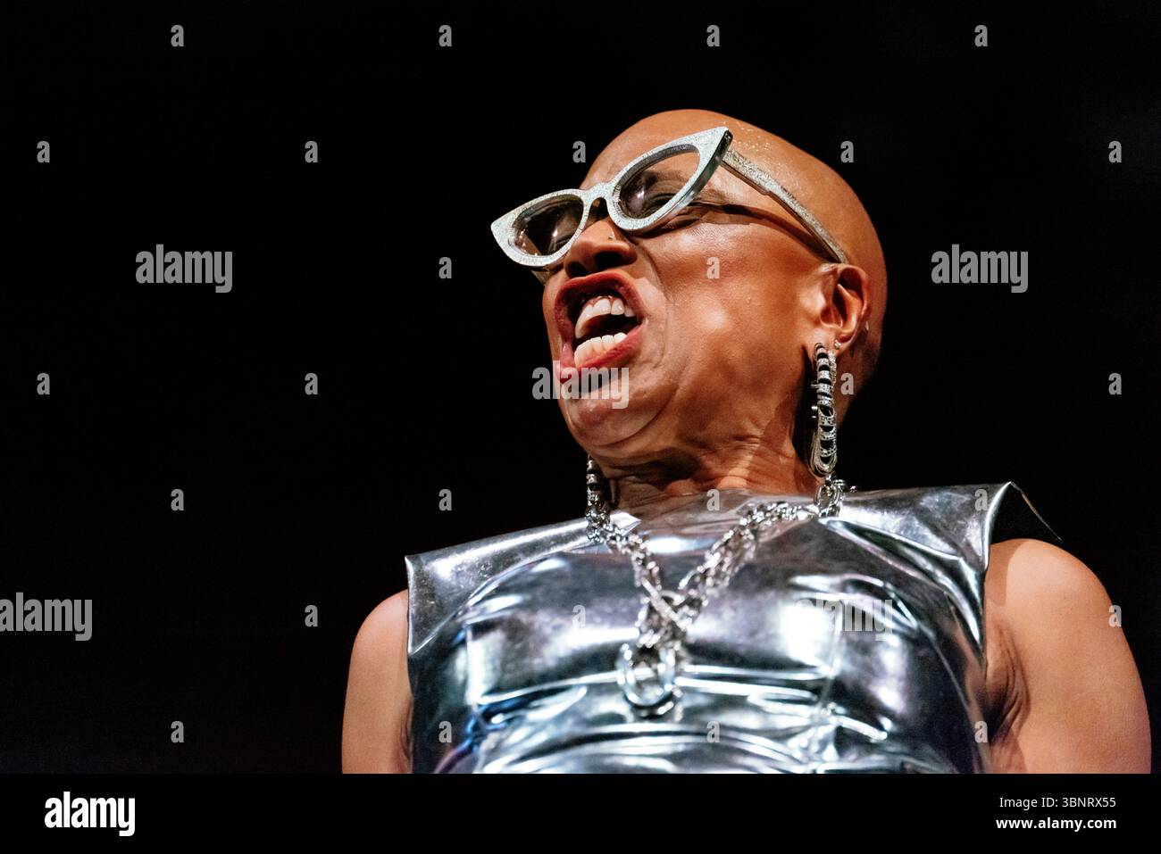 Magnifique Dee Dee Bridgewater, un concert émouvant plein d’énergie de Dee Dee, féministe et militante politique. Une soirée jazz inoubliable au Théâtre du Capitole pendant le Festival de Toulouse. Une occasion unique d’entendre à Toulouse le plus français des grands chanteurs de jazz américains, véritable icône du swing et de la soul. France, Toulouse, 1er juillet 2025. Photographie de Patricia Huchot-Boissier / Agence DyF. Banque D'Images
