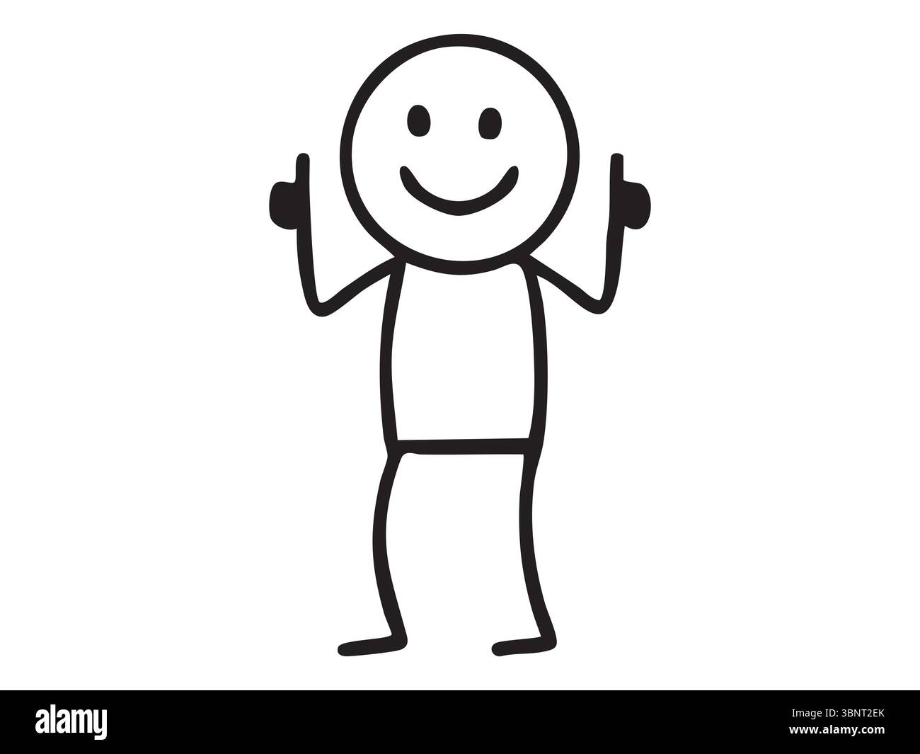 Homme de figure de bâton noir affichant des émotions avec des expressions joyeuses, illustration de personnage de dessin animé doodle. concept de positivité, de bonheur, simple Illustration de Vecteur