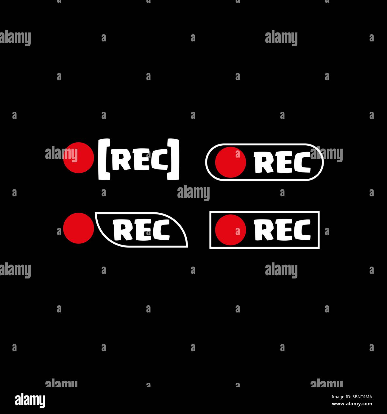 Bouton d'enregistrement défini. Symbole de support d'enregistrement. Icône de caméra vidéo. Elément de diffusion vectorielle. Illustration de Vecteur