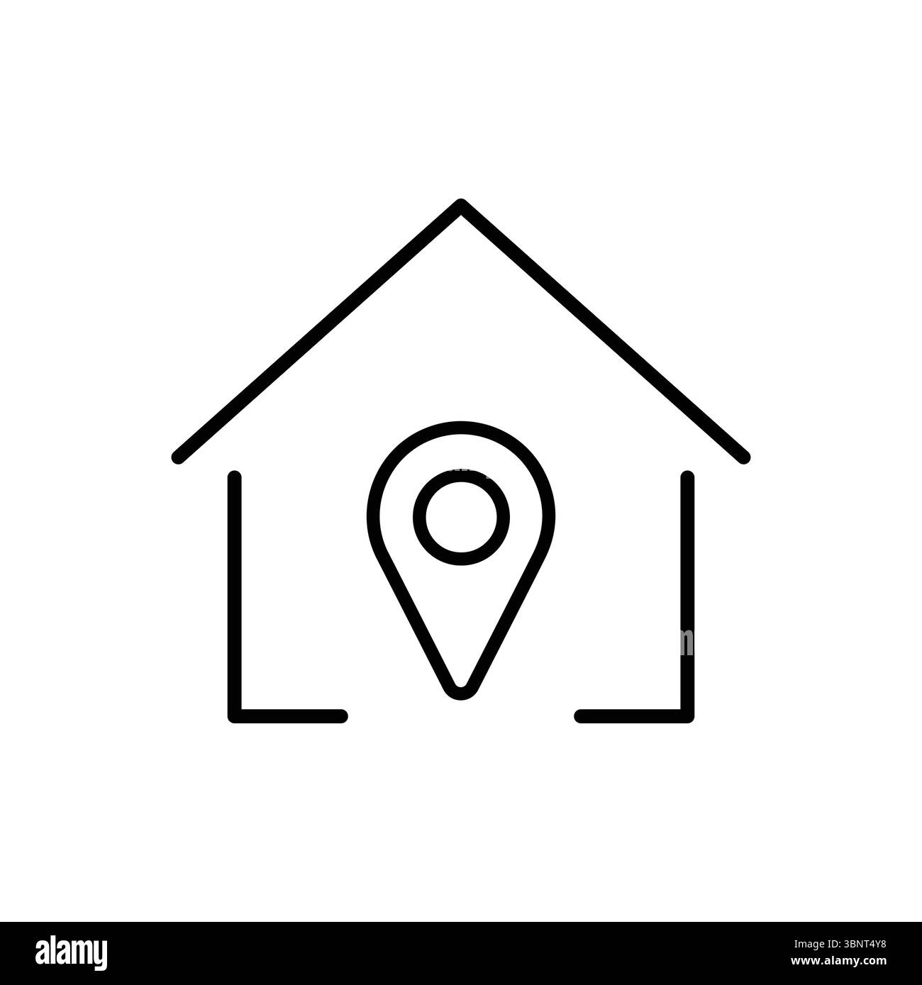 Une icône vectorielle de contour propre d'une maison avec une épingle de localisation, parfait pour l'immobilier, la recherche de maison, ou la cartographie de propriété. Illustration de Vecteur