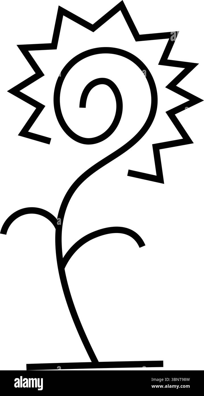 Une icône de fleur abstraite unique avec un centre en spirale et des pétales dentelés, parfait pour la nature, l'art ou les conceptions créatives. Illustration de Vecteur