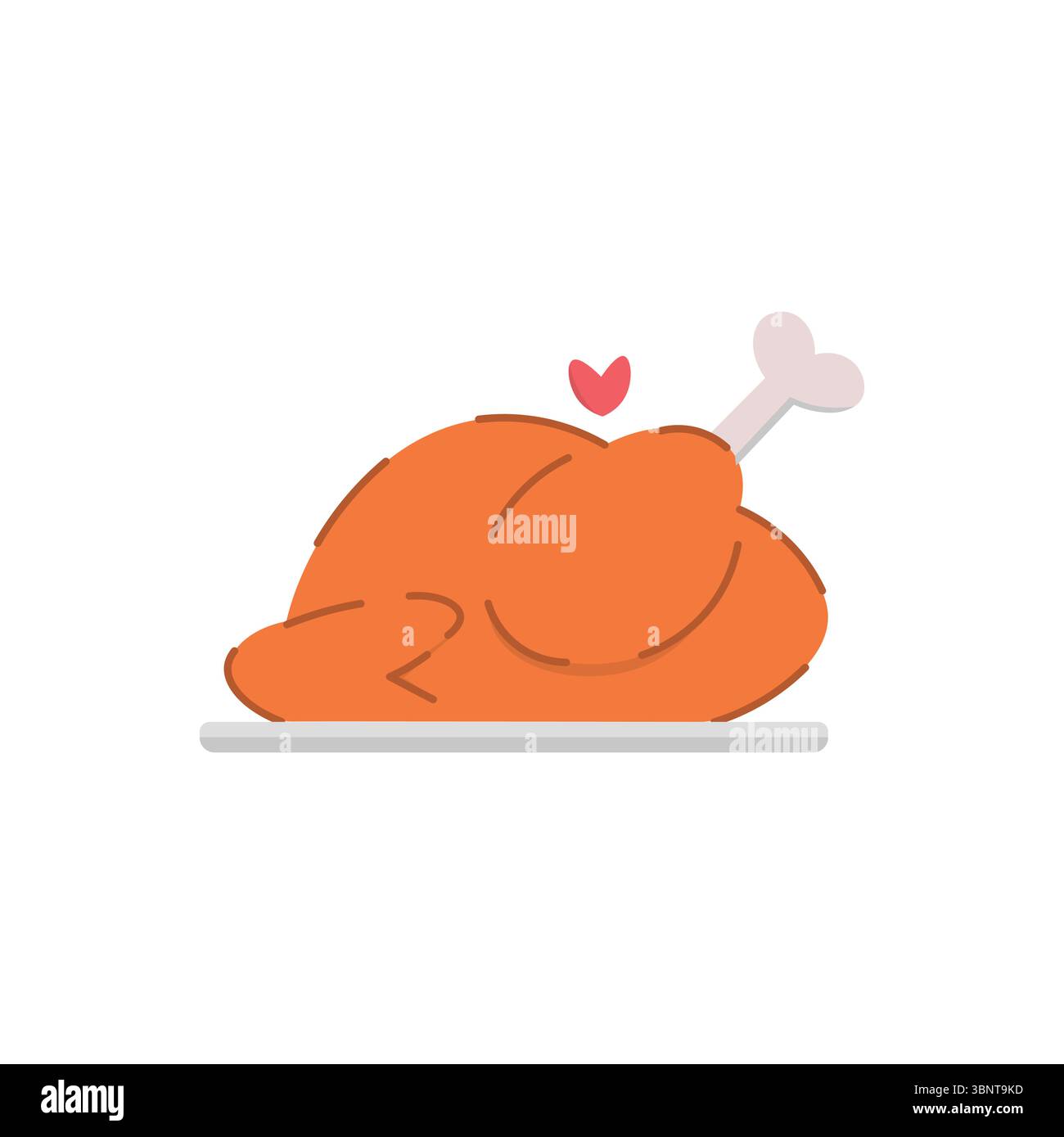 Une jolie illustration de poulet rôti avec un cœur, symbolisant la nourriture délicieuse, la cuisine maison ou les repas de Thanksgiving. Illustration de Vecteur