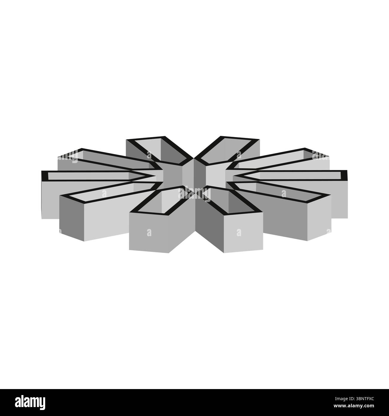 Formation d'étoiles géométriques. Structure radiale abstraite. Conception tridimensionnelle. Vecteur élément moderne. Illustration de Vecteur