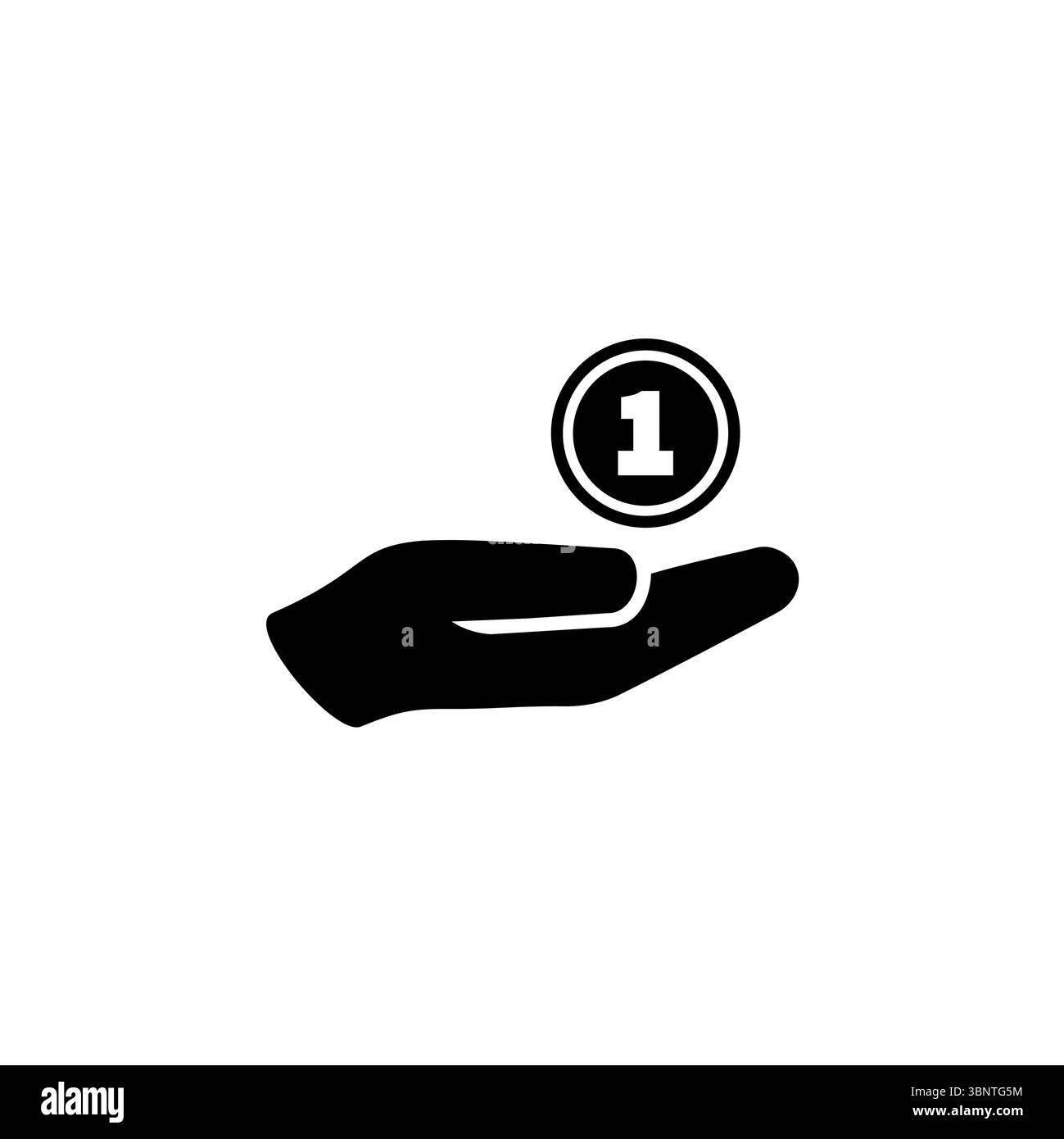 Main tenant une pièce, icône de vecteur plat solide de revenu d'argent isolé sur fond blanc. Illustration de Vecteur