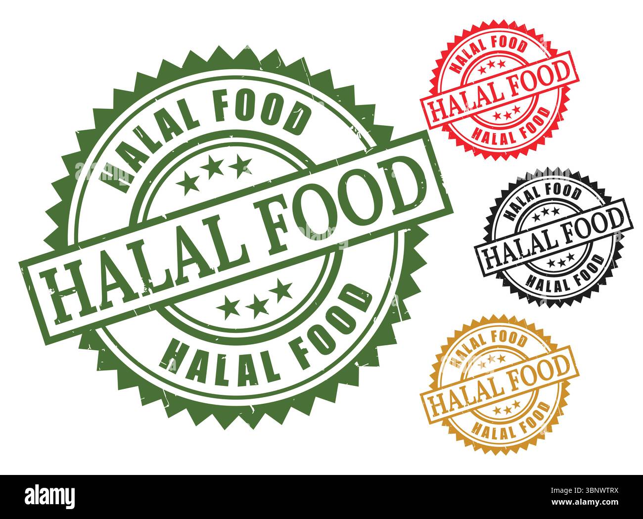 Conception graphique vectorielle d'étiquette de produit certifiée halal pour le concept de marketing de l'industrie alimentaire de la communauté musulmane Illustration de Vecteur