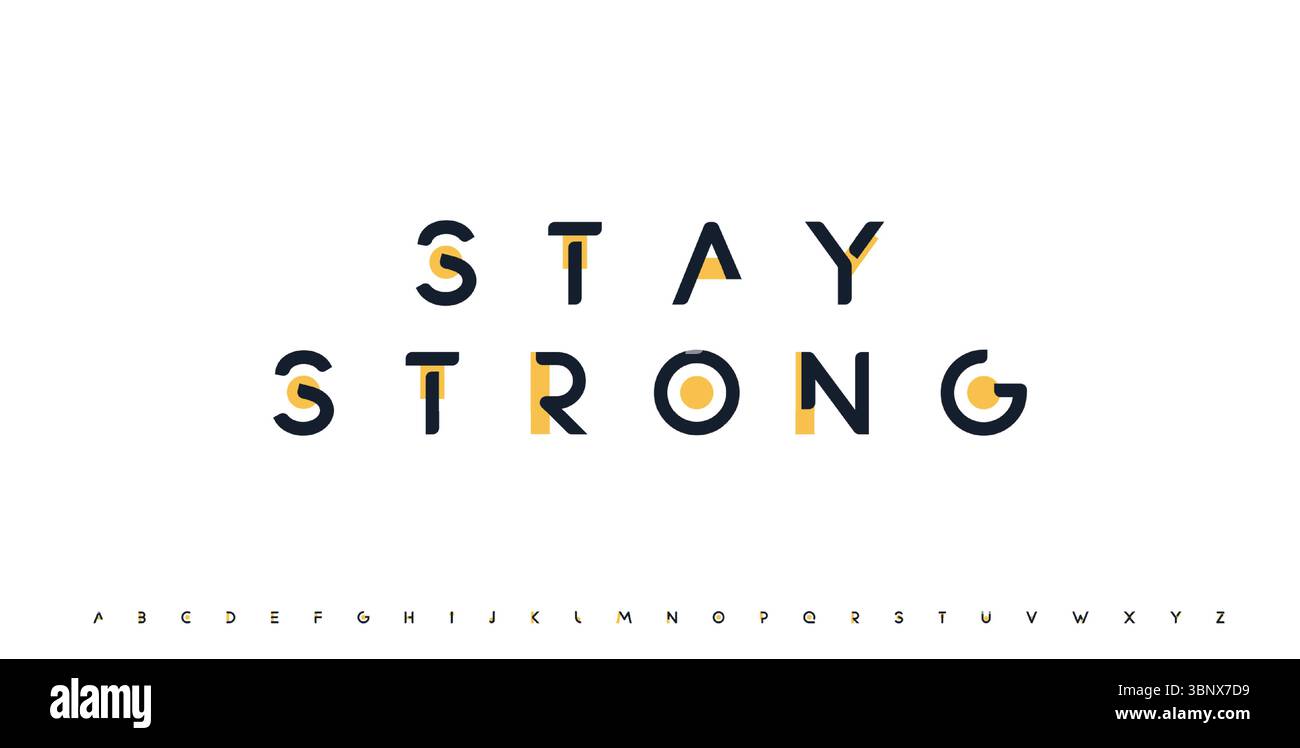 Stay Strong bannière de motivation, police de logo géométrique moderne, alphabet minimaliste de couleur abstraite créatif pour citation, typographie lettrée, affiches Illustration de Vecteur