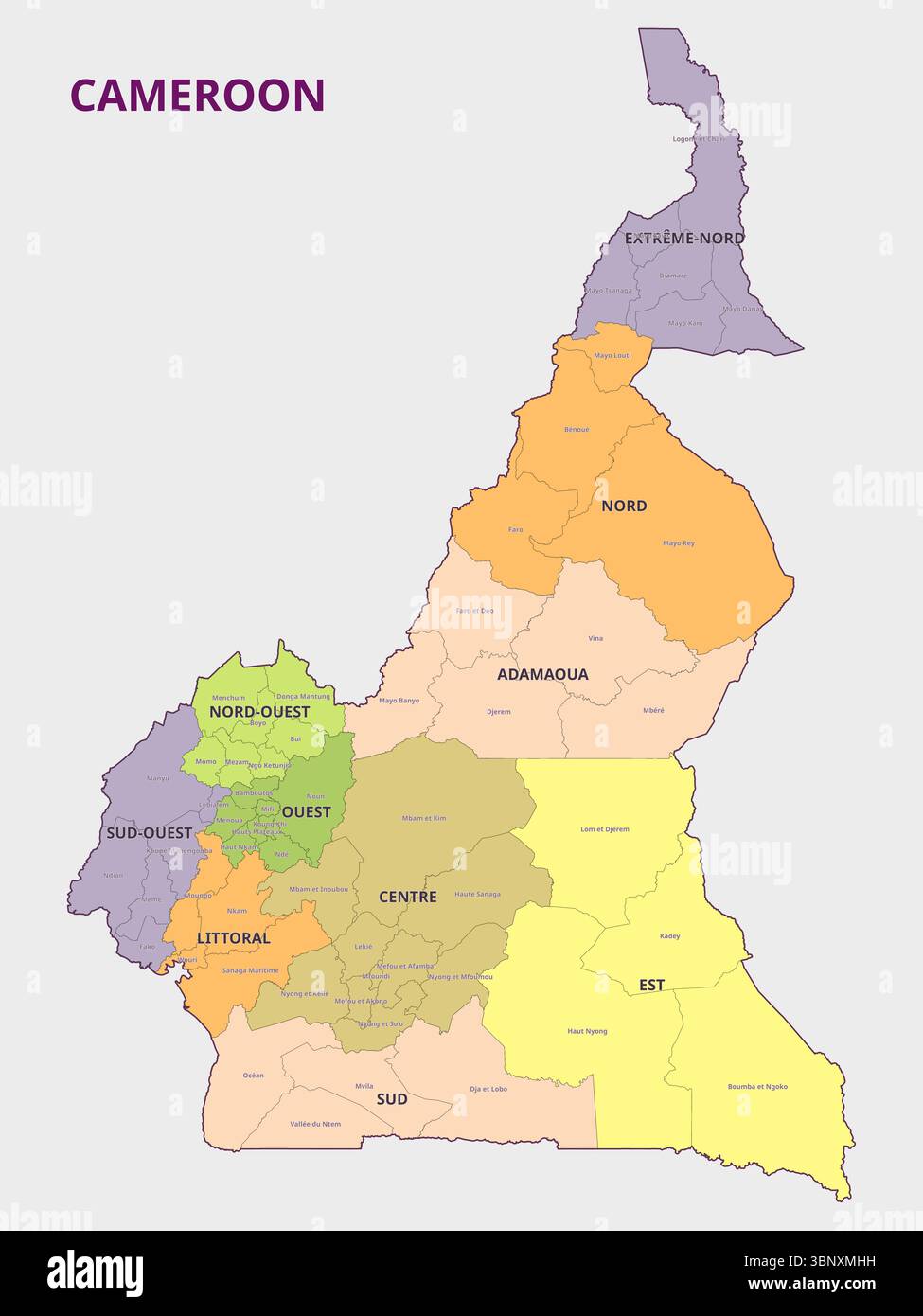 Carte des divisions administratives du Cameroun Illustration de Vecteur
